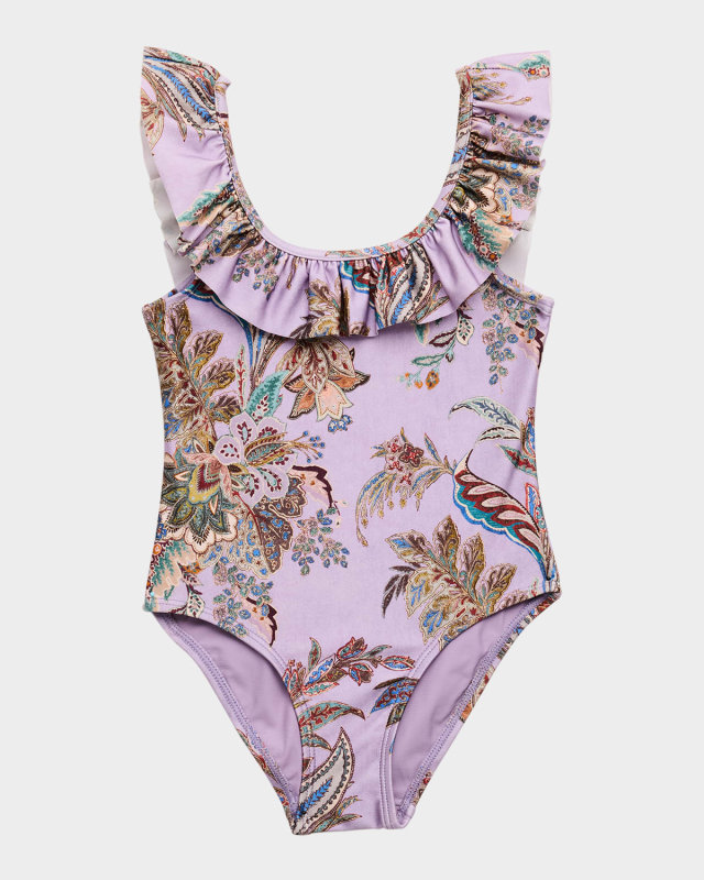Girl's Rhiannon Paisley-Print Racerback Swimsuit, Size 4-